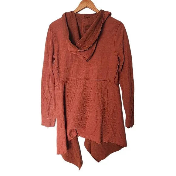 Cut Loose Hooded Cardigan Jacket Crinkle Striped Orange L Large - Picture 10 of 13